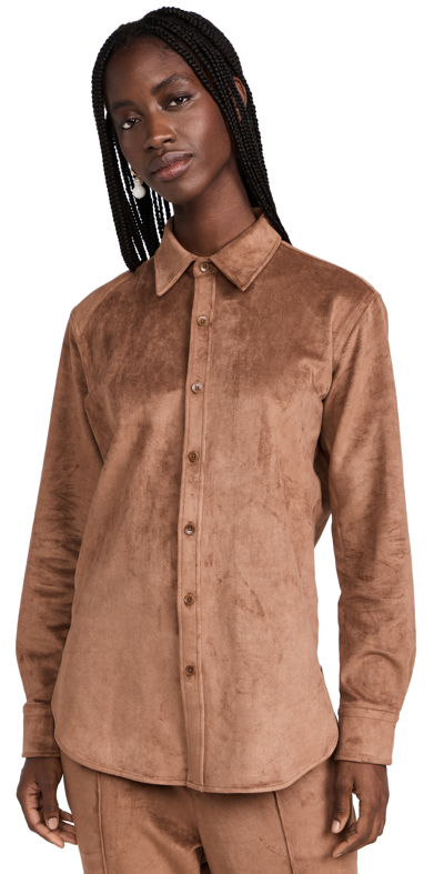 Tibi Button-front Faux Suede Shirt In Brown