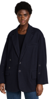 Tibi Camille Check Liam Snap Blazer In Black/navy Multi