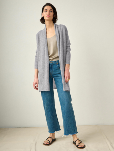 White + Warren Essential Cashmere Trapeze Cardigan Sweater In Grey Heather