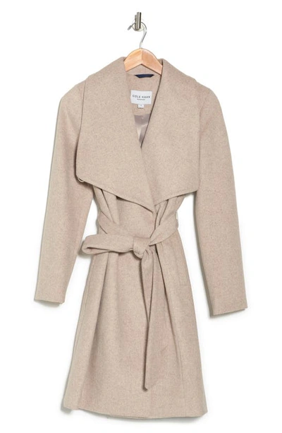 Cole Haan Signature Slick Wool Blend Wrap Coat In Beige