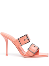Alexander Mcqueen Double-buckle Leather Sandals In Orange