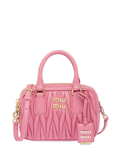Miu Miu Matelassé Logo-plaque Tote Bag In Pink