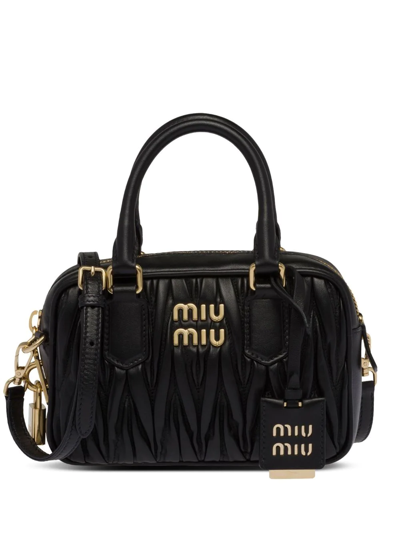 Miu Miu Logo-plaque Matelassé Leather Mini Bag In Schwarz