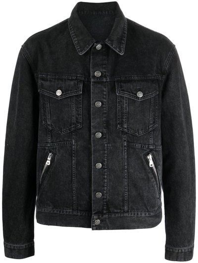 Balmain Zip-pockets Denim Jacket In Black