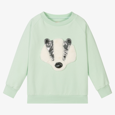 Wauw Capow By Bangbang Kids'  Green Cotton Badger Sweatshirt