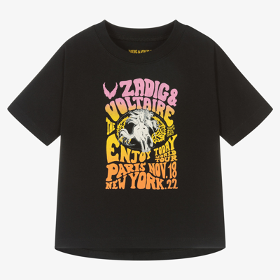 Zadig & Voltaire Kids' Printed Organic Cotton T-shirt In Black