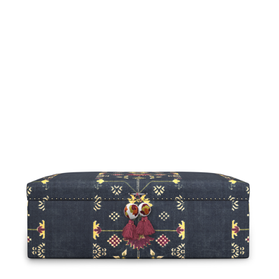 Oka Achamore Upholstered Ottoman - Navy In Blue