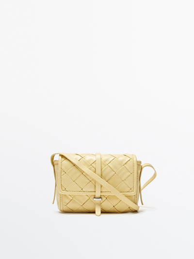Massimo Dutti Braided Leather Crossbody Bag With Flap In White