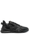 Fendi Multicolor Leather And Fabric Flow Sneakers In Black