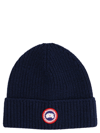 Canada Goose Mens Navy Heather Ribed Toque Wool Beanie Hat In Blue