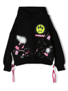 BARROW KIDS BLACK HOODIE WITH COLOR SPOTS AND FRONT AND BACK LOGO PRINT