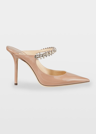 JIMMY CHOO BING PATENT CRYSTAL-STRAP HIGH-HEEL PUMPS