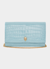 Alexander Mcqueen Mini Mock-croc Crossbody Bag With Small Skull In Pale Blue