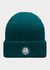 Moncler Logo-patch Ribbed-knit Beanie In Dark Green