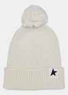 Golden Goose Kids' Girl's Star Rib Beanie W/ Pompom In Papyrus