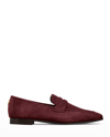 Bougeotte Suede Flat Penny Loafers In Bordeaux