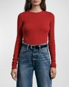 Rag & Bone Essential Ribbed Long Sleeve Top In Burgundy