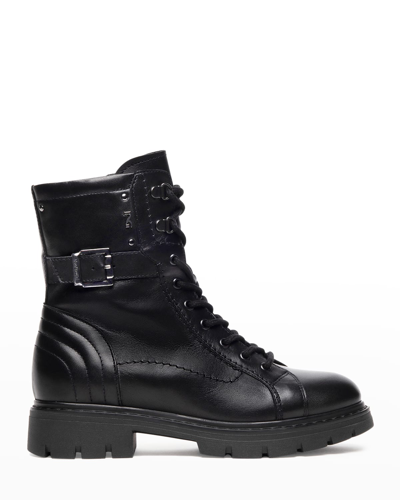 Nerogiardini Calfskin Buckle Combat Boots In Black