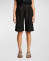 BRUNELLO CUCINELLI LINEN BERMUDA SHORTS WITH LEATHER BELT