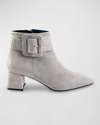 Ron White Linzi Mixed Leather Buckle Booties In Lamb