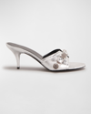 Balenciaga Cagole Metallic Stud Stiletto Mules In 8018 Silver