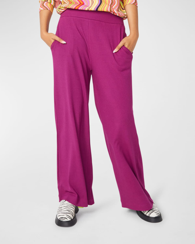 Terez Black Raspberry Rib Wide-leg Pants In Black Raspberry