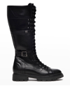Nerogiardini Calfskin Buckle Lace-up Moto Boots In Black