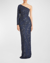 THEIA EVANGELINE BEADED ONE-SHOULDER GOWN