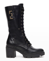 Nerogiardini Calfskin Logo Heeled Moto Boots In Black