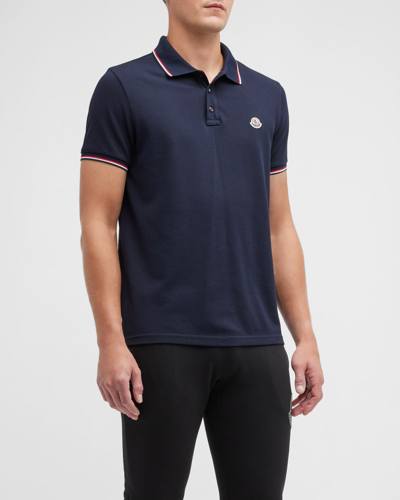 Moncler Men's Contrast-trim Polo Shirt In Navy