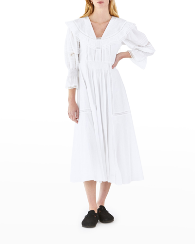 Hunter Bell Nyc Selena Cotton Voile Ruffle Lace Midi Dress In White |  ModeSens