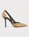 Brunello Cucinelli Bead-embellished Cutout Mirrored-leather Pumps In Oro