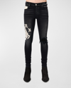 Amiri Wes Lang Reaper Logo Cotton Denim Jeans In Aged Black