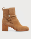Rag & Bone Hazel Suede Buckle Ankle Booties In Camelsd