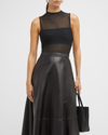 Alice And Olivia Nichol High Neck Sleeveless Mesh Bodysuit In Black