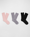 Ugg Leda Assorted 3-pack Sparkle Crew Socks In Ice Pinkblackmeta