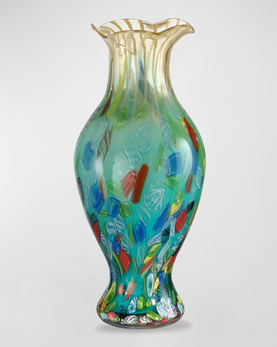 Dale Tiffany Festive Ruffle Art Glass Vase In Blue