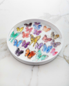 Hunt Slonem Round Lacquer & Wood Butterflies Serving Tray