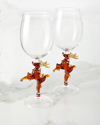 Neiman Marcus Christmas Reindeer Wine Glasses - Set Of 2
