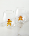 Neiman Marcus Christmas Gingerbread Stemless Wine Glasses - Set Of 2