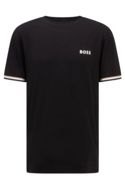 Hugo Boss X Matteo Berrettini Logo Crew-neck T-shirt With Signature Stripes In Black