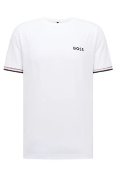 Hugo Boss X Matteo Berrettini Logo Crew-neck T-shirt With Signature Stripes In White