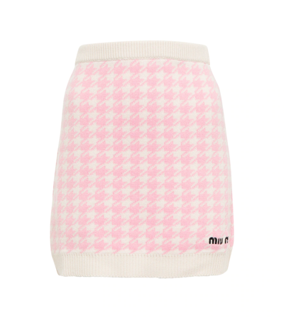 Miu Miu Houndstooth Cashmere Miniskirt In Pink