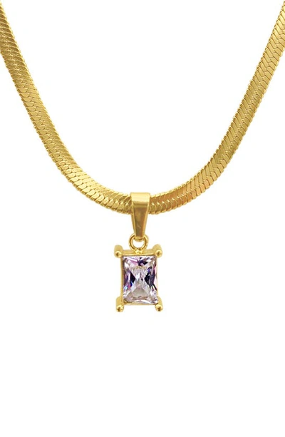 Adornia 14k Gold Plated Herringbone Chain Cz Pendant Necklace In Yellow