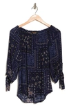 Renee C Off The Shoulder Floral Paisley Print Self Tie Top In Navy