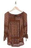Shop Renee C Off The Shoulder Floral Paisley Print Self Tie Top In Brown