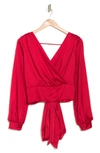 Renee C V-neck Solid Satin Top In Red