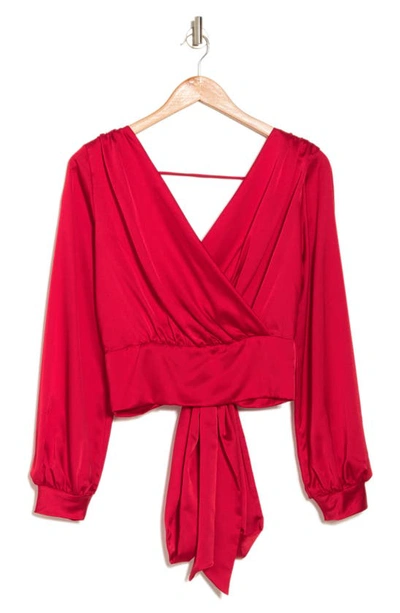 Renee C V-neck Solid Satin Top In Red