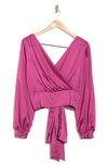 Renee C V-neck Solid Satin Top In Magenta