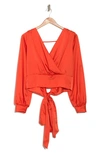 Renee C V-neck Solid Satin Top In Orange